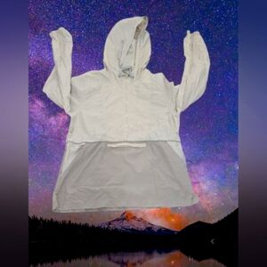 Thread & Supply Pullover Nylon Windbreaker Ivory Grey Hoodie Women Size Large